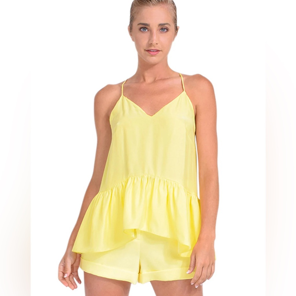NWT Cinq à Sept Janet Silk Ruffle Peplum Racerback Top in Yellow Rose size XS - Picture 9 of 10